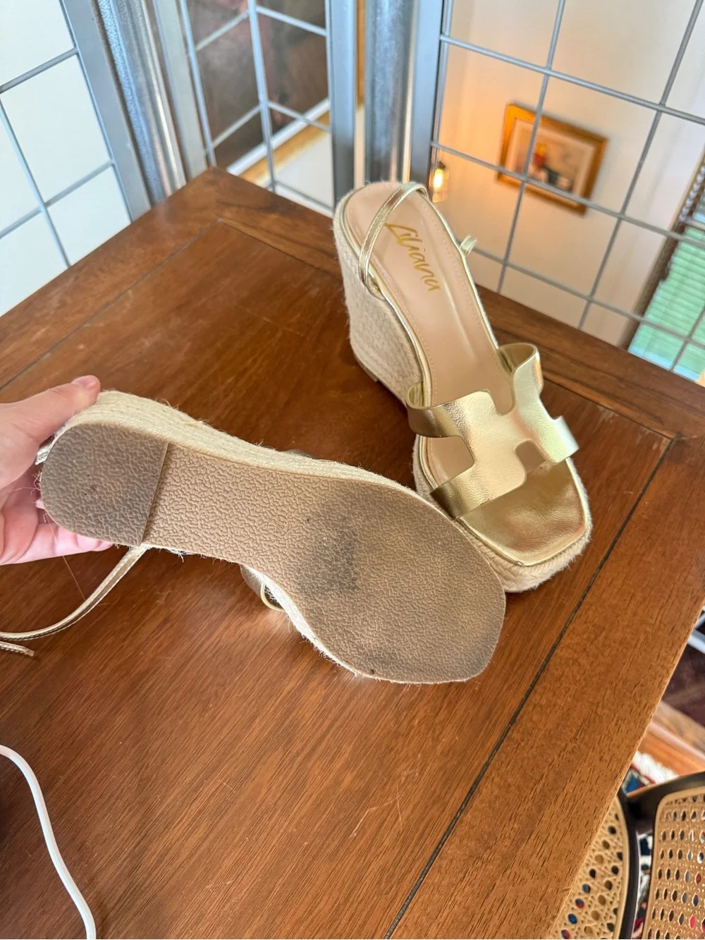 Gold H-Strap Espadrille Wedges - Viral TikTok Find - Sz 7.5